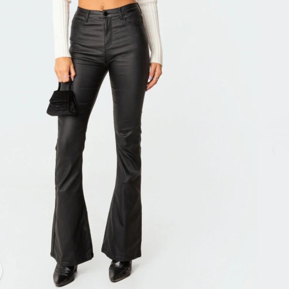 Edikted Luna Flare Faux Leather Flare Boot Cut  Pants S